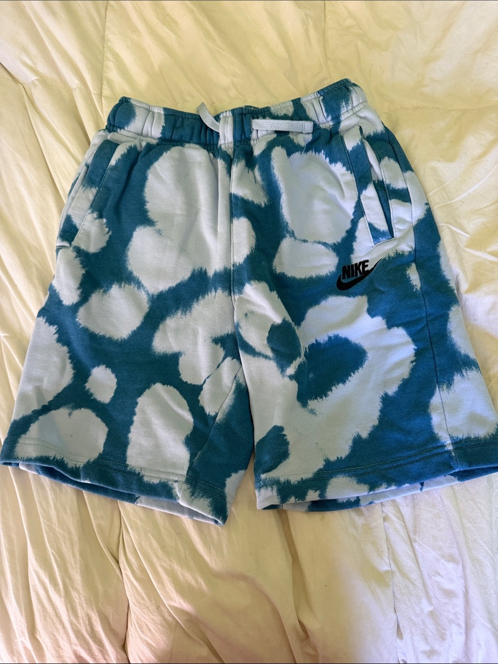 Nike Teal and White Tie-Dye Fleece Shorts for Kids